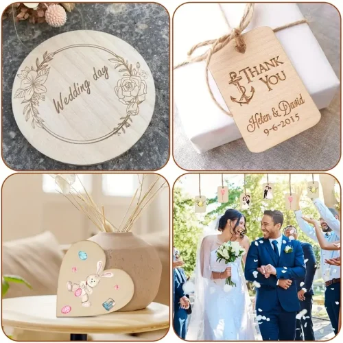 65Pcs Untreated Wooden Slices Blanks | Round, Square, Heart Shapes for DIY Crafts