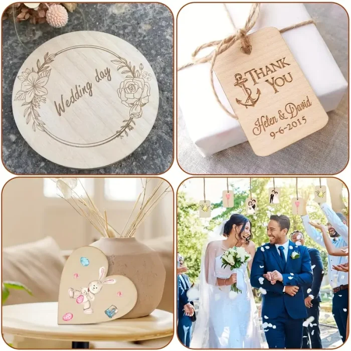 65Pcs Untreated Wooden Slices Blanks | Round, Square, Heart Shapes for DIY Crafts