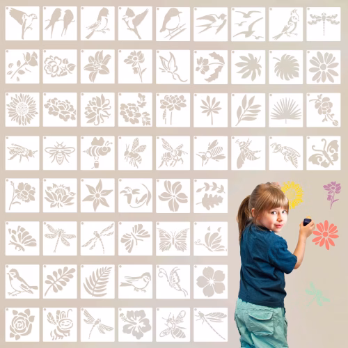 60-Piece Painting Stencils for Wood, Canvas & Crafts