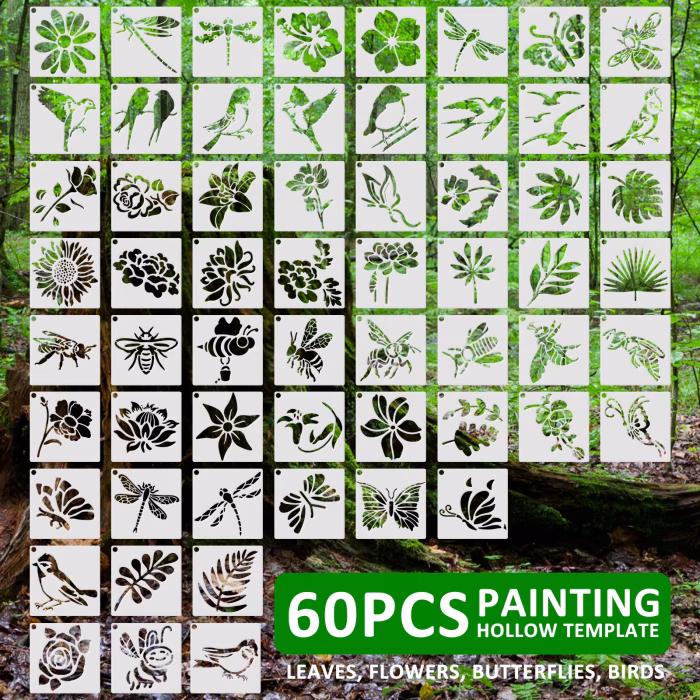 60-Piece Painting Stencils for Wood, Canvas & Crafts - Image 3
